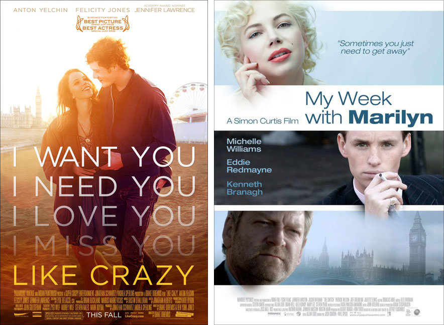 Like Crazy and My Week with Marilyn posters